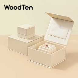 WoodTen Ring Gift Box with Lid Magnetic Jewelry Boxes for Wedding Proposal Gift Birthday Present with Card Velvet Packaging Box