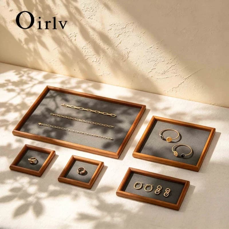 Oirlv New Solid Wooden Fashion Wood Ring Display Tray Jewelry Stud Earrings Storage Plate Jewellery Counter Showcase Props 2025