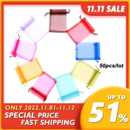 50pcs/lot (4 Size) Organza Gift Bag Jewelry Packaging Bag Wedding Party Goodie Packing Favors Cake Pouches Drawable Bags Present
