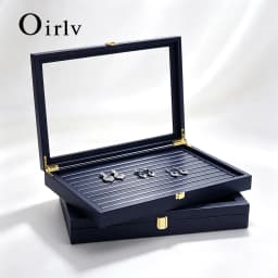 Oirlv Blue Jewelry Organizer Tray Acrylic Lid Premium Leather Jewelry Box Transparent Lid Drawer Insert Jewelry Display Case