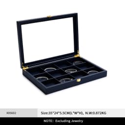 Oirlv Blue Jewelry Organizer Tray Acrylic Lid Premium Leather Jewelry Box Transparent Lid Drawer Insert Jewelry Display Case