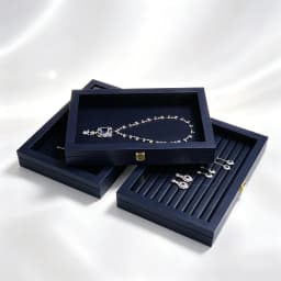 Oirlv Blue Jewelry Organizer Tray Acrylic Lid Premium Leather Jewelry Box Transparent Lid Drawer Insert Jewelry Display Case