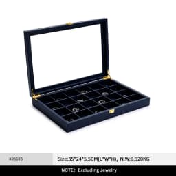 Oirlv Blue Jewelry Organizer Tray Acrylic Lid Premium Leather Jewelry Box Transparent Lid Drawer Insert Jewelry Display Case