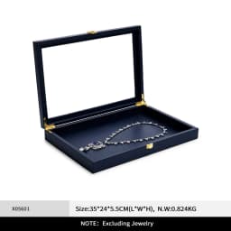 Oirlv Blue Jewelry Organizer Tray Acrylic Lid Premium Leather Jewelry Box Transparent Lid Drawer Insert Jewelry Display Case