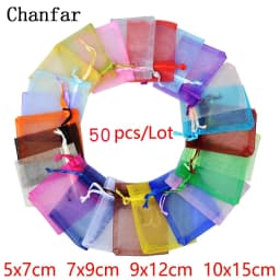 50pcs 24 Colors Jewelry Packaging Bag 5*7 7*9 9*12 10*15cm Organza Bags Gift Storage Wedding Drawstring Pouches Wholesales