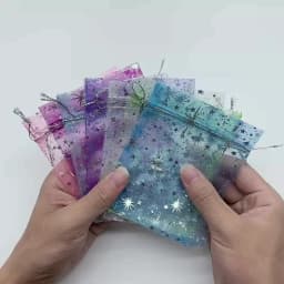 50Pcs/lot Gypsophila Jewelry Bags Organza Bag Jewelry Tulle Drawstring Bag For Packaging Display & Jewelry Pouches Wedding Gift