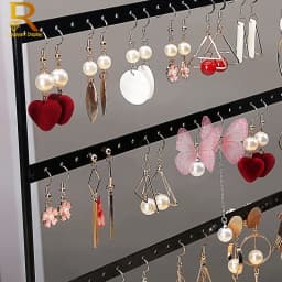 Luxury Countertop Pendant Earrings Display Stand Metal Hanger Solid Wood Piercing Jewelry Ear Studs Hanging Holder Storage Rack