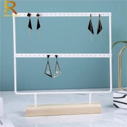 Luxury Countertop Pendant Earrings Display Stand Metal Hanger Solid Wood Piercing Jewelry Ear Studs Hanging Holder Storage Rack
