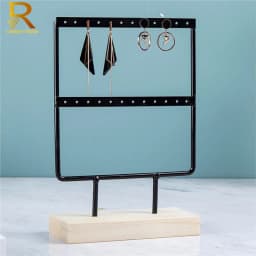 Luxury Countertop Pendant Earrings Display Stand Metal Hanger Solid Wood Piercing Jewelry Ear Studs Hanging Holder Storage Rack