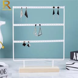 Luxury Countertop Pendant Earrings Display Stand Metal Hanger Solid Wood Piercing Jewelry Ear Studs Hanging Holder Storage Rack