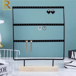 Luxury Countertop Pendant Earrings Display Stand Metal Hanger Solid Wood Piercing Jewelry Ear Studs Hanging Holder Storage Rack