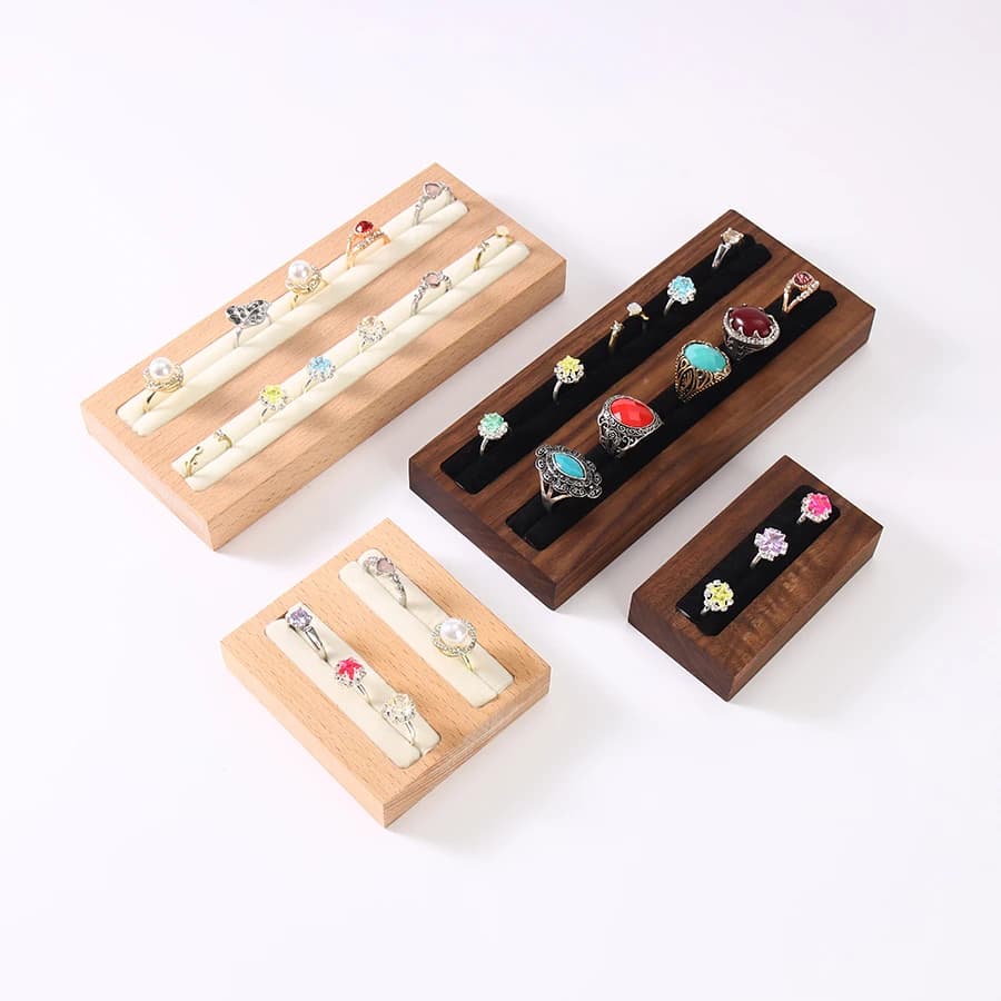 Walnut and Beech Wood Ring Display Tray, Fashionable High-end Accessory Display Stand Holder, Black Beige Ring Storage Rack