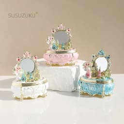 Blue Dressing Table Trinket Box Hinged, Hand Painted Enamel Figurine Collectible, Unique Gift for Home Decor