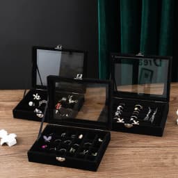 Velvet Glass Ring Earring Jewelry Display Organizer Box Storage Organizer Box Divider Soft Gray Velvet Ring Case Jewellery Tray
