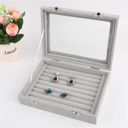 Velvet Glass Ring Earring Jewelry Display Organizer Box Storage Organizer Box Divider Soft Gray Velvet Ring Case Jewellery Tray