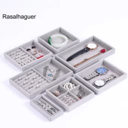 Velvet Glass Ring Earring Jewelry Display Organizer Box Storage Organizer Box Divider Soft Gray Velvet Ring Case Jewellery Tray