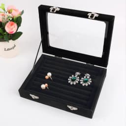 Velvet Glass Ring Earring Jewelry Display Organizer Box Storage Organizer Box Divider Soft Gray Velvet Ring Case Jewellery Tray