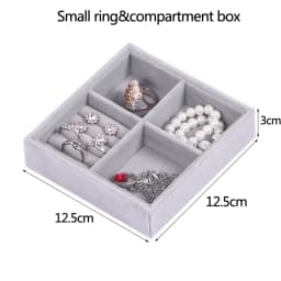 Velvet Glass Ring Earring Jewelry Display Organizer Box Storage Organizer Box Divider Soft Gray Velvet Ring Case Jewellery Tray