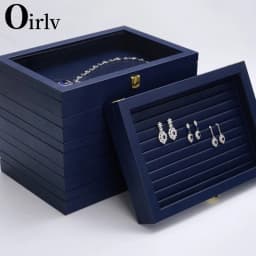 Oirlv New Blue Jewelry Organizer Tray Acrylic Lid Premium Leather Jewelry Box Transparent Lid Drawer Insert Jewelry Display Case
