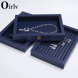 Oirlv New Blue Jewelry Organizer Tray Acrylic Lid Premium Leather Jewelry Box Transparent Lid Drawer Insert Jewelry Display Case