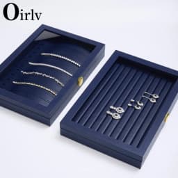 Oirlv New Blue Jewelry Organizer Tray Acrylic Lid Premium Leather Jewelry Box Transparent Lid Drawer Insert Jewelry Display Case