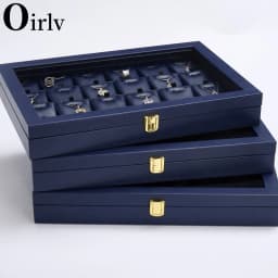 Oirlv New Blue Jewelry Organizer Tray Acrylic Lid Premium Leather Jewelry Box Transparent Lid Drawer Insert Jewelry Display Case