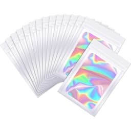 50pcs Smell Proof Mylar Bags Visible Holographic Packaging Bag Resealable Ziplock Opp Bags Foil Pouch Bags for Jewelry Packaging