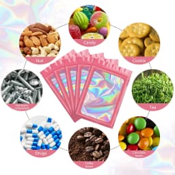 50pcs Smell Proof Mylar Bags Visible Holographic Packaging Bag Resealable Ziplock Opp Bags Foil Pouch Bags for Jewelry Packaging