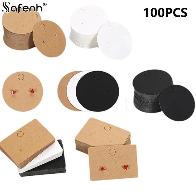 100pcs Round Cardboard Earring Display Cards Blank Kraft Paper Jewelry Hanging Tags For Earring Ear Studs Selling Packaging