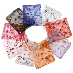 25pcs/lot Jewelry Bag Organza Colorful Hot Gold Color Heart Print Gifts Pouches Wedding Christmas Party Candy Jewelry Packing