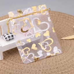 25pcs/lot Jewelry Bag Organza Colorful Hot Gold Color Heart Print Gifts Pouches Wedding Christmas Party Candy Jewelry Packing
