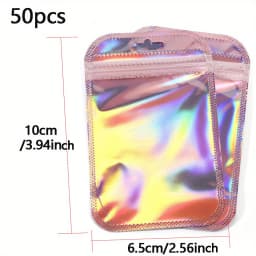 50pcs/lot Pink Laser Ziplock Bags Reusable Plastic Transparent Bags for Jewelry Packaging Cosmetic Retail Display Bags