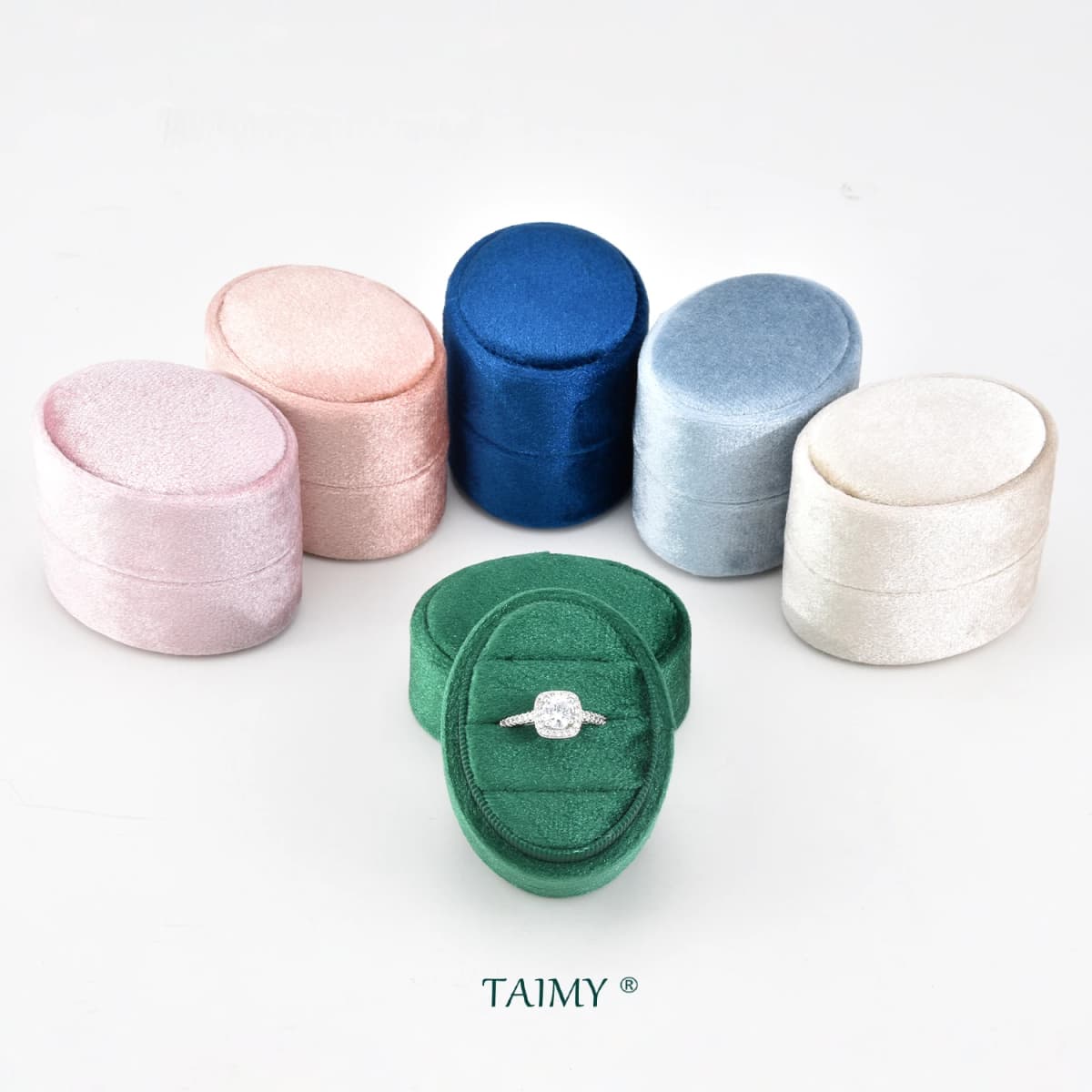 TAIMY Velvet Mini Oval Ring Box Personalized Custom Logo Muti Color 1 2 3 Slots Double Ring Box Engagement Marry Ring Box