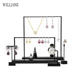 Black Metal Earrings T-Bar Stand Necklace Chains Ring Jewelry Hanging Holder Organizer Watch Counter Display Stand for Selling