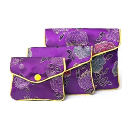 Chinese Brocade Handmade Silk Embroidery Padded Zipper Small Jewelry Gift Storage Pouch Bag Snap Case Satin Coin Purse Wholesale