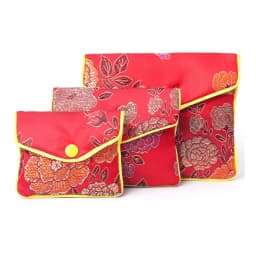 Chinese Brocade Handmade Silk Embroidery Padded Zipper Small Jewelry Gift Storage Pouch Bag Snap Case Satin Coin Purse Wholesale