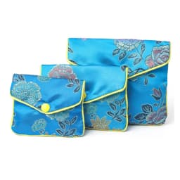 Chinese Brocade Handmade Silk Embroidery Padded Zipper Small Jewelry Gift Storage Pouch Bag Snap Case Satin Coin Purse Wholesale