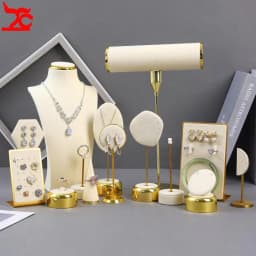 Beige Jewelry Display Props with Metal Base Earring Necklace Organizer Holder Jewelry Counter Earrings Rings Display Stand