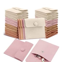 Microfiber Jewelry Pouch 8x8cm, Jewelry Packaging Bag Luxury Small Jewelry Gift Bags Necklace Package Snap Button with Divider