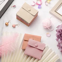 Microfiber Jewelry Pouch 8x8cm, Jewelry Packaging Bag Luxury Small Jewelry Gift Bags Necklace Package Snap Button with Divider