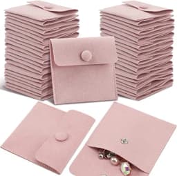 Microfiber Jewelry Pouch 8x8cm, Jewelry Packaging Bag Luxury Small Jewelry Gift Bags Necklace Package Snap Button with Divider