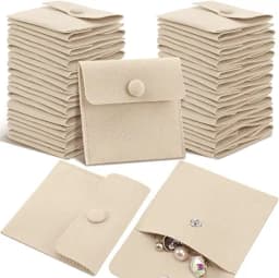 Microfiber Jewelry Pouch 8x8cm, Jewelry Packaging Bag Luxury Small Jewelry Gift Bags Necklace Package Snap Button with Divider