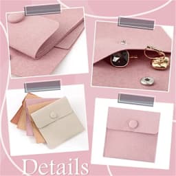 Microfiber Jewelry Pouch 8x8cm, Jewelry Packaging Bag Luxury Small Jewelry Gift Bags Necklace Package Snap Button with Divider