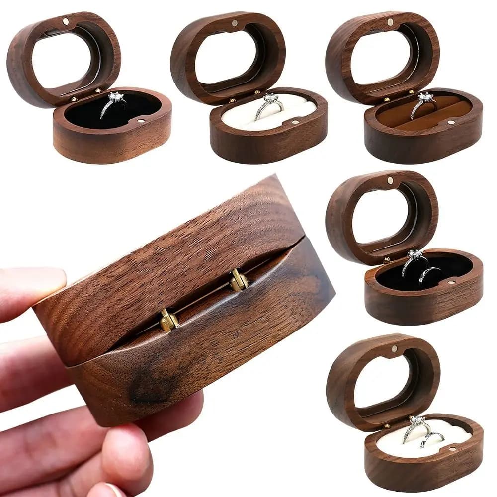 1Pcs Oval Wooden Retro Jewelry Box Lover Ring Display Box Engagement Wedding Couples Ring Storage Holder Love Gift Earrings Case