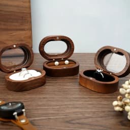 1Pcs Oval Wooden Retro Jewelry Box Lover Ring Display Box Engagement Wedding Couples Ring Storage Holder Love Gift Earrings Case