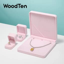 WoodTen Velvet Ring Box Earring Pink Jewelry Box Necklace Bracelet Storage Case Jewelry Organizer Jewelry Gift Box for Wedding