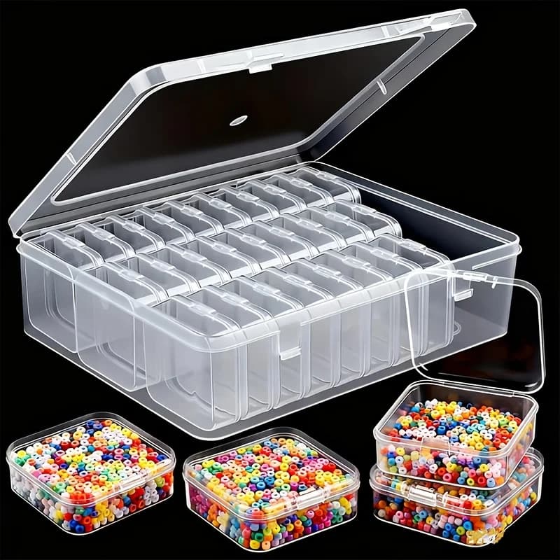 31Pcs (30 Small Boxes + 1 Large Box) Craft Storage Box and Organizer, Clear Plastic Storage Box - Suitable for Beads, Jewelry and