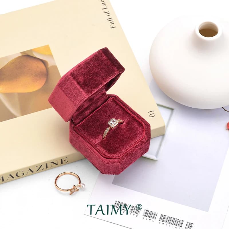 TAIMY Velvet Ring Box Get Marry Engagement Ring Box Personalized Custom Logo Ring Case 1 Slot Ring Box Diamond Ring Packaging