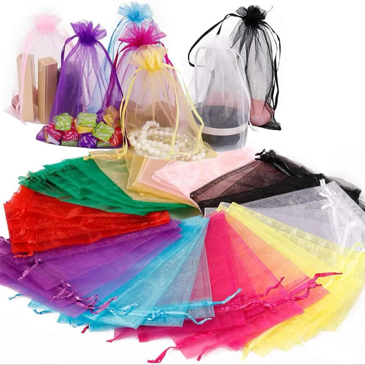50pcs 5x7cm Organza Gift Bags Drawable Wedding Party Fashion Bags Display Packaging Accessories Jewellery Pouches