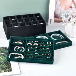 Black/Dark Green Flannel Jewelry Storage Box Household Drawer Earring Necklace Ring Tray Head Rope Ear Clip Display Storage Tray